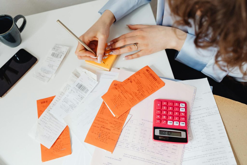 receipts and calculator